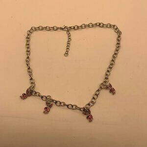 $$ SOLD $$ EUC Pink Playboy Bunny Rhinestone Necklace Silver Tone Y2K